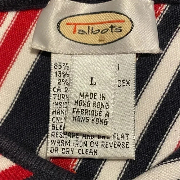 Talbots Red, White, and Blue Beaded Striped Sweater, size L - Picture 3 of 7